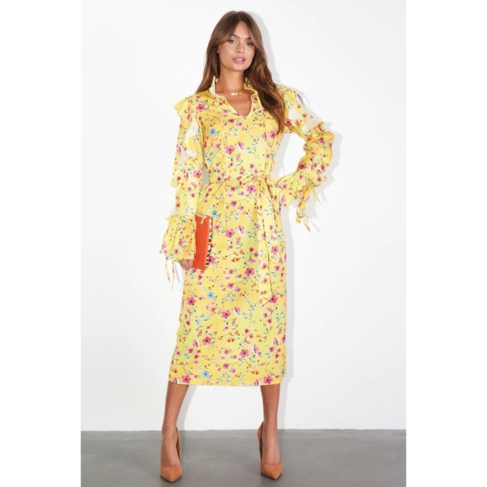 Never Fully Dressed Saint Yellow Flower Midi Dress NWT